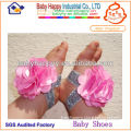 Shiny rosette newborn barefoot baby sandals for girl baby